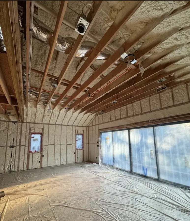 Interior walls and ceiling insulated with spray foam during new construction in Wildomar